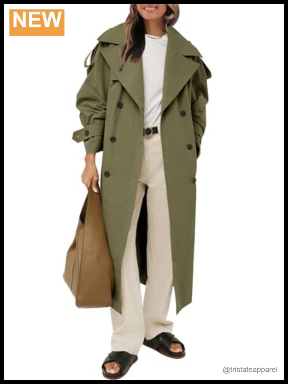 Oversized Long Trench Coat Double Breasted Lapel Windproof